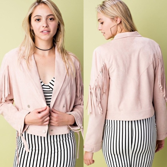Main Strip Jackets & Blazers - WHOLESALE BULK Fringe Suede Jacket Blush NWT K5
